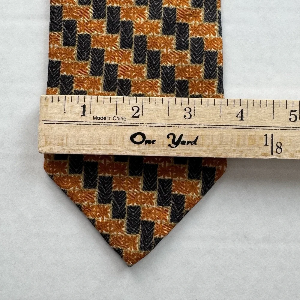Ermenegildo Zegna Tie Men's Orange Black Houndstooth 100% Silk Made Italy